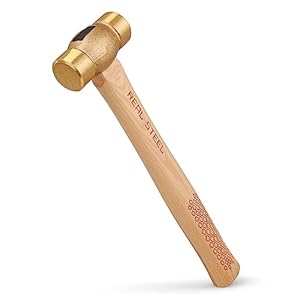 REAL STEEL Drop Forged Solid Brass Non-Sparking Hammer 20 Oz, Hickory Wood Handle 0421