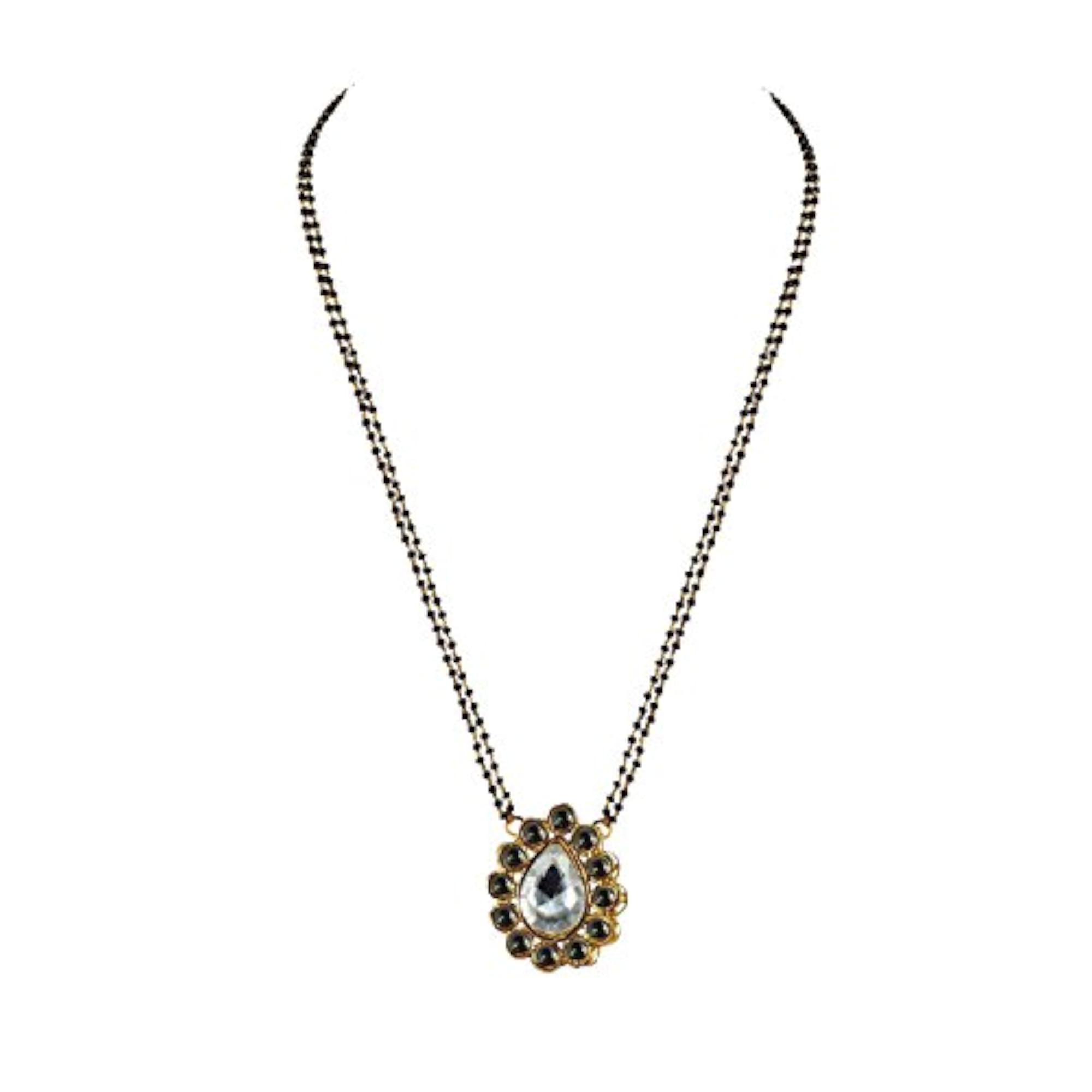 Women's Multicolor Solid Stone Stud Platted Brass Mangalsutra