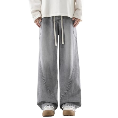 Generisch Jean baggy pour homme - Respirant - Coupe barrel - Pantalon décontracté - Pantalon en jean élastique - Streetwear - Automne - Denim classique à cinq poches pour un confort extensible - Style