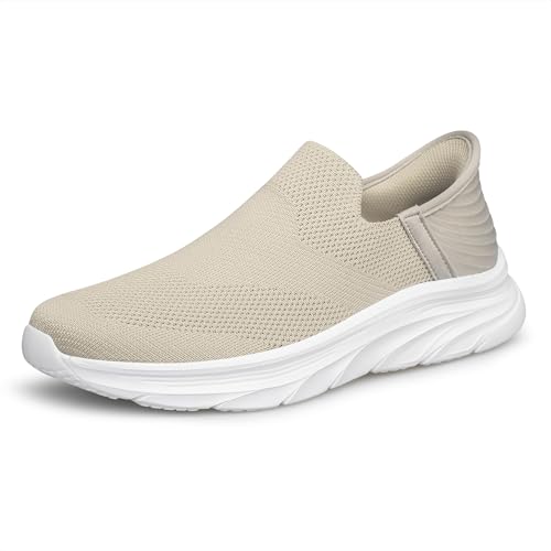 BQQ Men's Slip on Walking Shoes Comfortable Non Slip Workout Sneakers Loafers Taupe Size 122