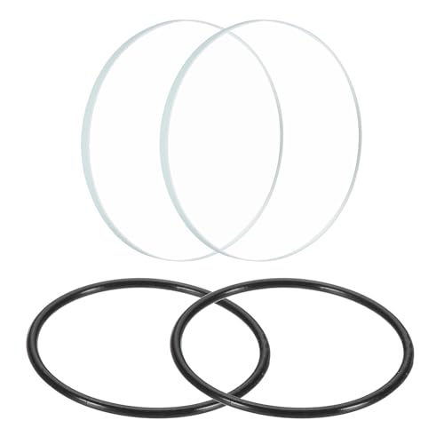 PATIKIL 1.4" Dia LED Lens, 2 Set Polished Edge Flashlight Replacement Parts Glass Lens with Silicone Ring for Light Source Lens Replacement, Transparent