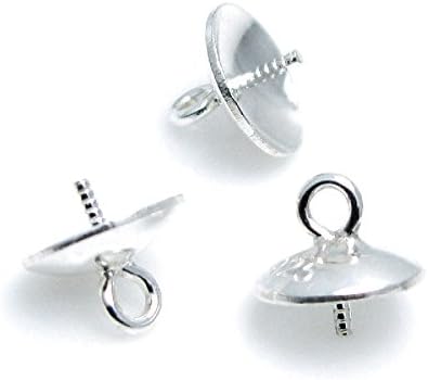 925 Sterling Silver Screw Eye/Plain Pin Bail Peg Pendants 3mm 4mm 5mm 6mm Pearl Cup Pendant Connector for Half Drilled Beads Jewelry Making