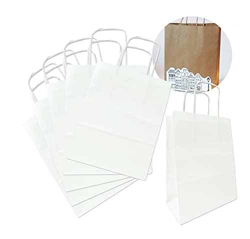 30 Papiertüten mit Griff 22,5 x 18,0 x 8,0 cm Kraftpapiertüten Weiß 3,2 Liter Geschenktüte aus recycelbarem Kraftpapier Cover