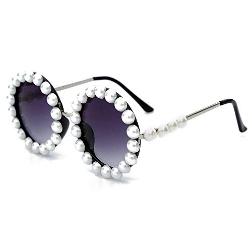 mincl/Vintage Round Pearl Sunglasses Women Luxury Alloy Oversized Frame Party Glasses Retro Shades3