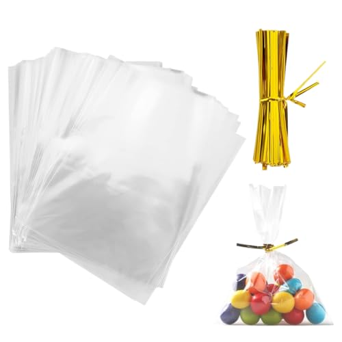 100 PCS Sachet Plastique Transparent, Sac de Bonbons en Plastique, pour emballer des biscuits gâteau au chocolat confiserie (10 x 15 cm)