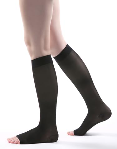 Image of Allegro 15-20mmHg Essential 17 Sheer Support Open Toe Compression Sock - Comfortable, Open Toe, Knee High Support Stockings