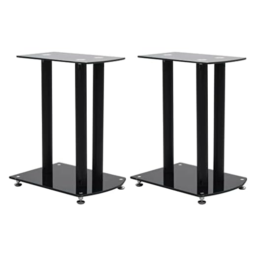 vidaXL 2X Aluminum Speaker Stands Sound Support Speaker Holders Speaker Platform Stand Table Bookshelf Desktop Monitor Speaker Safety Glass Black