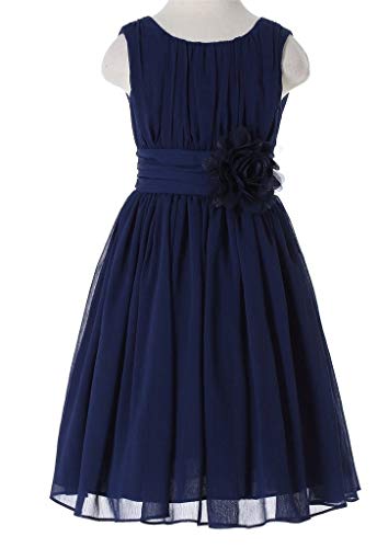 Bow Dream Little Girls Elegant Ruffle Chiffon Summer Flowers Girls Dresses Junior Bridesmaids Navy 16 #TOP3