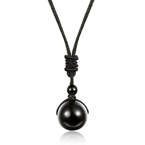 Collar ajustable con colgante de piedra de obsidiana natural, abalorio de curación del chakra para hombre y mujer