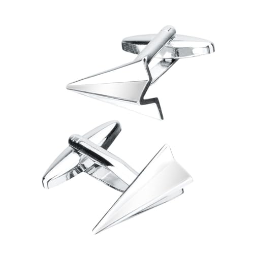 Gemelos de Metal Plateado con Forma de avión de Papel y Modelo de Caza para Hombre, Gemelos Tipo botón con Forma de francés