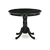 East West Furniture ANSI5-ABK-21 5 Piece Kitchen Table & Chairs Set Includes a Round Dining Room Table with Pedestal and 4 Blue Linen Fabric Parsons Dining Chairs, 36x36 Inch, Wirebrushed Black #4