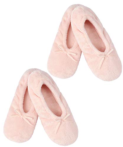 Image of Panda Bros 2 Pairs Women's Ballerina House Slippers, Anti-Skid Comfy Warm Ballet Style Slippers