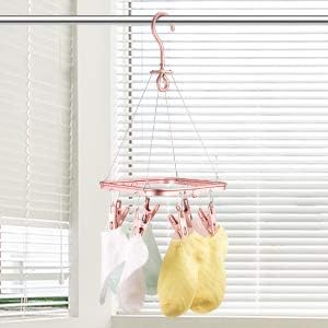 senbowe Foldable Clip and Drip Hanger, Drying Hanger, Clothes Drying Rack Sock Hanger Underwear Hanger with 8 Clips for Towels, Bras, Baby Clothes, Gloves, Aluminium Alloy Laundry Hanging Air Dryer