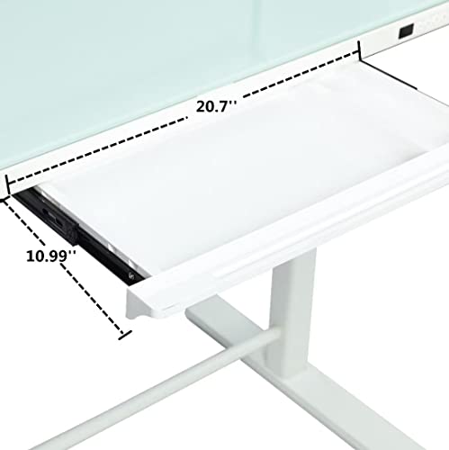 46X24 Glass Electric Standing Desk Height Adjustable Desk Home Office Desks Stand Up Desk Adjustable Height Desk With Usb/Wireless Charging/Power Strip With Drawers (Tempered Glass Top, White Frame) #TOP6