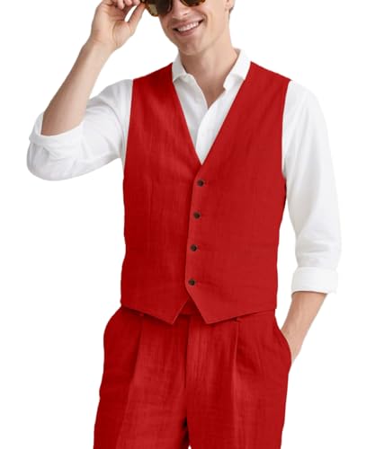 Mens Red Linen Suit 2 Piece Casual Summer Suits Men