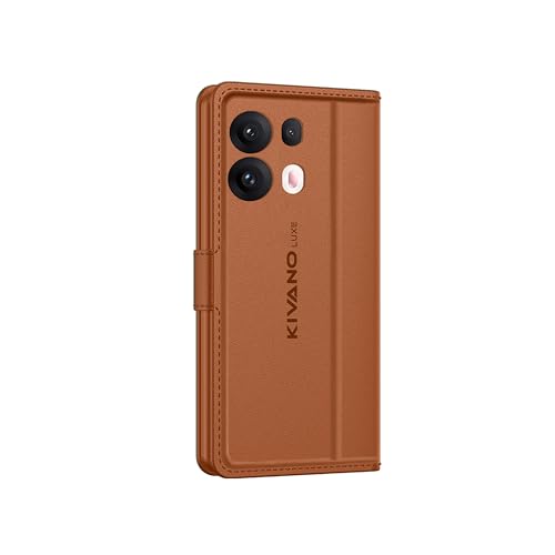 Image of KIVANO LUXE Compatible for Oppo Reno 13 Pro 5G Luxury Handmade Leather Magnetic Flip Folio Case | Card Holder & Kickstand | Slim Protective Cover | Unisex - Brown