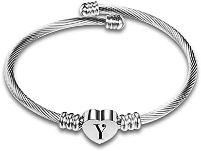 FGT Silver Initial Letters Cuff Bracelets for Women Girls Love Heart Bangle Name Alphabet Gift for Mum Sister Daughter Granddaughter Auntie Wife Family Birthday Best Friends Mothers Day Valentine