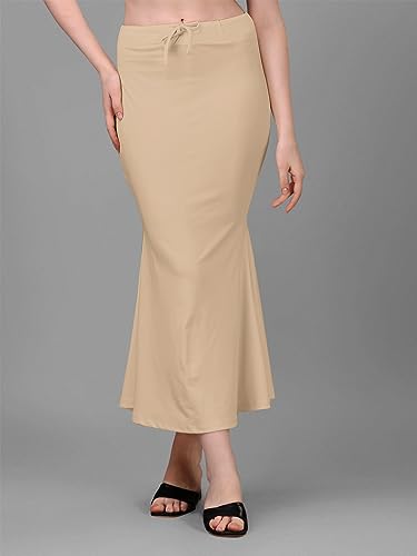 Image of Women's Saree Shapewear Petticoat, Cotton Blend Stretchable Mermaid Skirt, High Waist Tummy Control, Smooth Curve Fit with Adjustable Drawstring