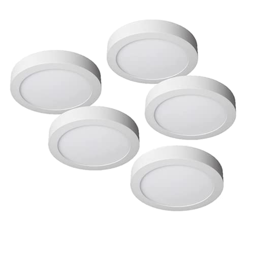 Jandei - Pack 5 downlights LED 18W Redondo De Superficie Luz Blanca (equivalente a 140W), Aluminio, Aro Blanco Mate (Blanco Neutro 4200K). Perfecto para cocinas, salones, baños, oficinas, despachos.