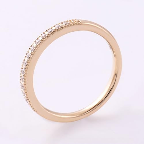 Ayoiow Pierścionki damskie z żółtego złota 14 K, szlif okrągły, biały, Moissanit Simple Dainty, pierścionek zaręczynowy