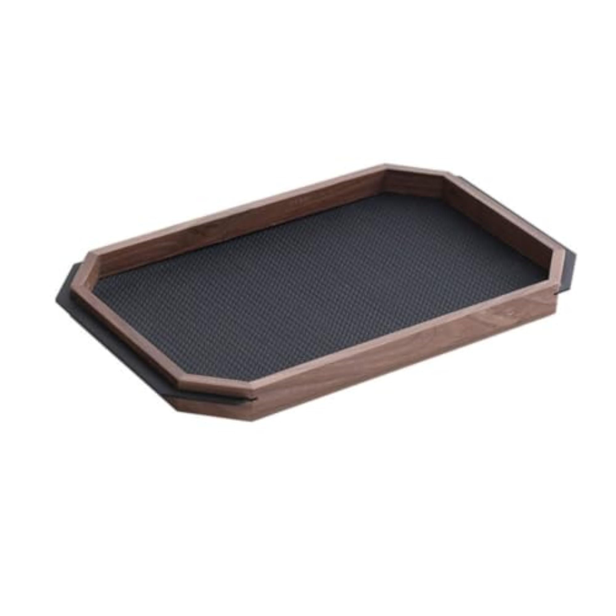 Sleek-Profile Walnut Tray with Leather Inset