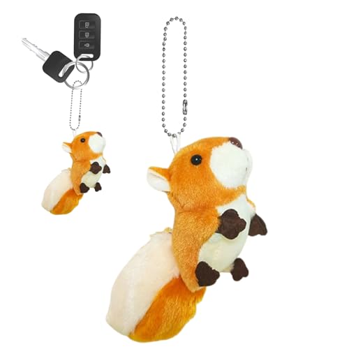 Jingmiger Porte-clés en peluche d'écureuil doux | Design de dessin animé avec queue duveteuse | Pendentif multifonction pour sacs à dos, portefeuilles et voitures | Cadeau parfait pour les amis, a