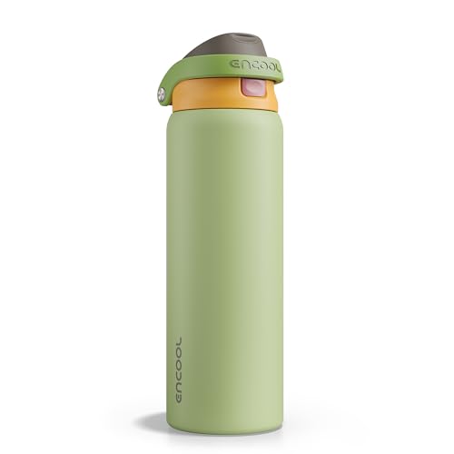 Image of ENCOOL Leakproof Insulated Water Bottle with Straw Dual-Sip Water Bottle Bag-Safe Design for Work, Commute & Gym - Keeps Drinks Cold All Day, 32 oz, Sage Green