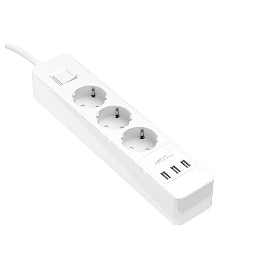 Kabeldirekt – 3-delad kontaktkabel, flera uttag och TÜV-certifierad kontaktrem med överspänningsskydd och 3-delad USB-laddare (max. 4 000W/250V/16A med ökat beröringsskydd, vit)