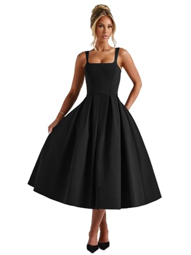 Amazon.com: Sougoue Satin Midi Prom Dresses 2025 Black Pleated A Line  Sleeveless Tea Party Dress Formal Evening Gowns for Women Side Pockets 0 :  Clothing, Shoes & Jewelry