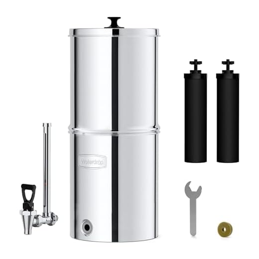 Waterdrop Gravity-fed Water Filter System, NSF/ANSI 372 Certification, 2.25G Stainless-Steel Filter System with 2 Filters and Metal Spigot, Reduces up to 99% of Chlorine-King Tank Series, WD-TK