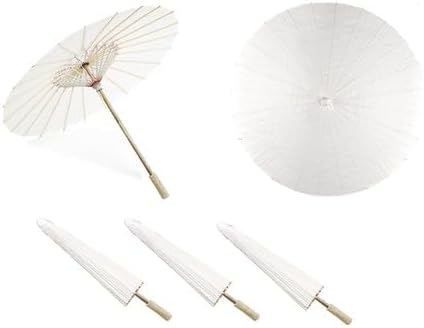 Bestby - 3 Pieces Pure White Handmade Chinese Umbrella Parasol for Party or Decoration