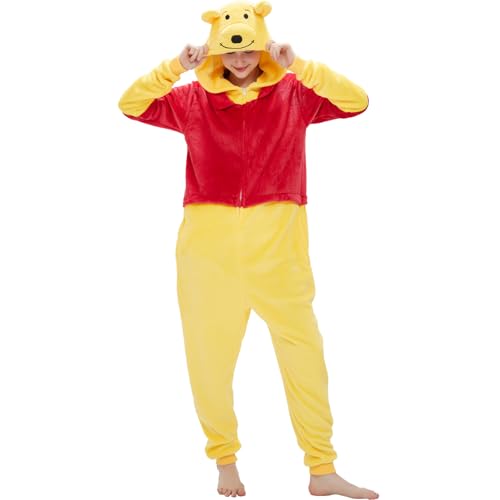 SWEETXIN Einteiler für Erwachsene Unisex Halloween Weihnachten Cosplay Kostüm für Damen und Herren Winnie The Pooh XL
