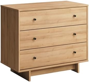 Prepac Finnley 3-Drawer Nightstand in Natural Oak, Extra-Wide Bed...