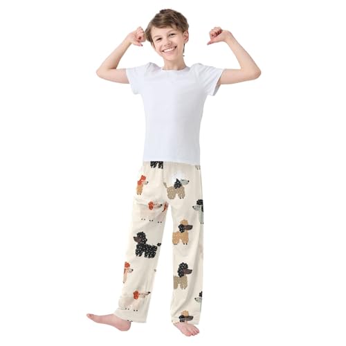 ZZXXB Cartoon Poodle Boys Long Pants Soft Trousers Elastic Waist Kids Lounge Bottoms with Pockets S-XL3