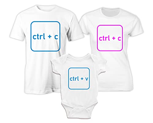 Puzzletee Tris Famiglia - T-Shirt Body Neonato - Figlio - Ctrl+C - Ctrl+V - Copia incolla - Nerd - Informatica - papà Mamma Figlio Maschio - Body Simpatico - Festa papà - T-Shirt - Set Magliette