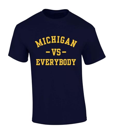 Mens Michigan Tshirt Michigan Vs. Everyone Football Team Color Short Sleeve T-Shirt-Navy Blue-Large