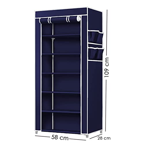 Image of COROID Digital Printed Multipurpose 6 Shelve Wardrobe,Foldable,Collapsible Fabric Wardrobe Organizer for Clothes Drawers Portable Wardrobe Clothing Space Saving Wardrobe (6-Layer, NavyBlue)