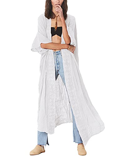 Bsubseach Kimono med halvärm och öppen framsida, perfekt bikini-cover-up för kvinnor, Vitt, en storlek