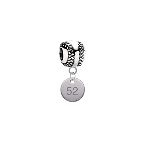 Player Number Baseball Softball 3D Universal European Bracelet Charm (52)