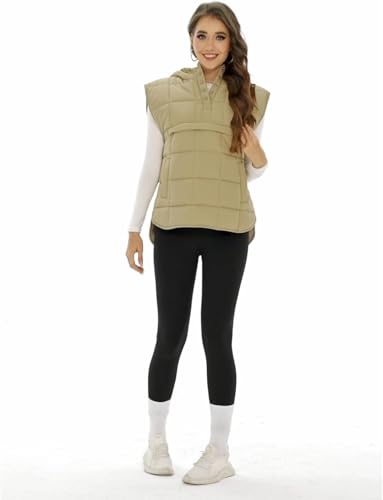 Women's Hoodie Puffer Vest Oversized Quilted Pullover Jacket Sleeveless Packable Coat with Pockets4