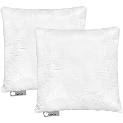 SuperKissen24. Pack 2 Almohadas Cojines de Cama en Microfibra 80x80 cm con Relleno de Poliéster - Hipoalergénico - Cojín para Sofá, para Salón - Good Sleep White