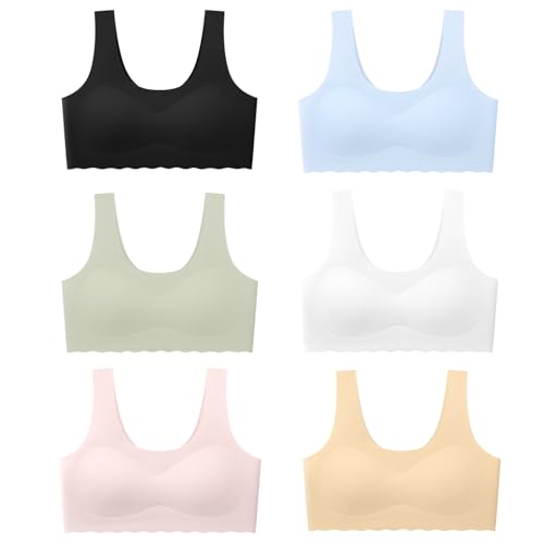 Demifill Teen Girls Seamless Bra No Show Tagless Sports Bra Training with Removable Padding Bras for Teens Pack of 6 Size 10-12 Years Mixed Color