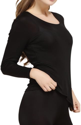 Women's Silk Thermal Underwear Long Johns Top Lightweight Mulberry Silk Shirt Baselayer Undershirts Pullover Blouse2