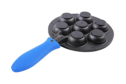 Upstreet Cast Iron Aebleskiver Pan/Ebelskiver/Ideal for Mini Pancake Mold, Cake Pop Pan, and Takoyaki Maker for Danish Stuffed (Blue)