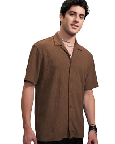 Image of Men's Drop Shoulder Button Collar Tshirt (44, Dark Brown)