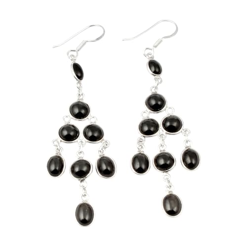 Boucles d'oreilles chandelier onyx noir légères en argent 925