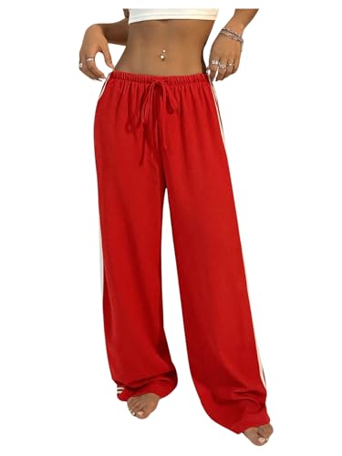 SHENHE Women's Wide Leg Loose Sweatpants Low Rise Y2k Drawstring Workout Sports Pants4
