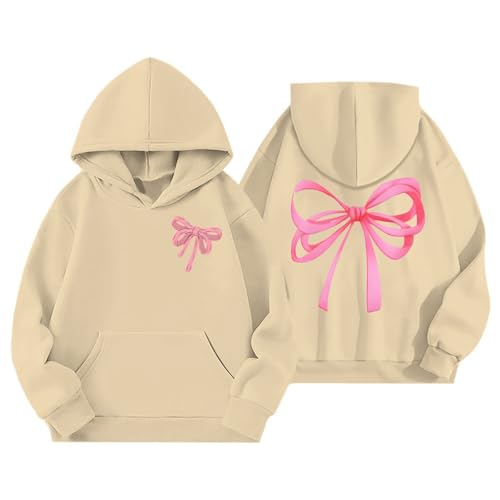 Bow Hoodies for Girls Fall Winter Clothes Trendy Cute Preppy Graphic Print Pullover Sweatshirts Activewear Running Tops 1-14Y