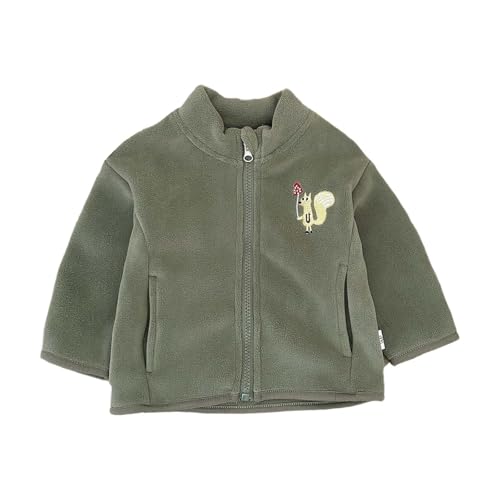 Generisch Chaqueta para niño, abrigo de invierno con forro polar bordado, elegante ropa exterior con cremallera para niños pequeños, cómoda chaqueta de manga larga, verde, 6-12 meses