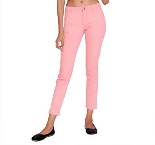 Buy Abelloni Women Baby Pink Solid Ankle Length Slim Fit Jeans at Amazon.in